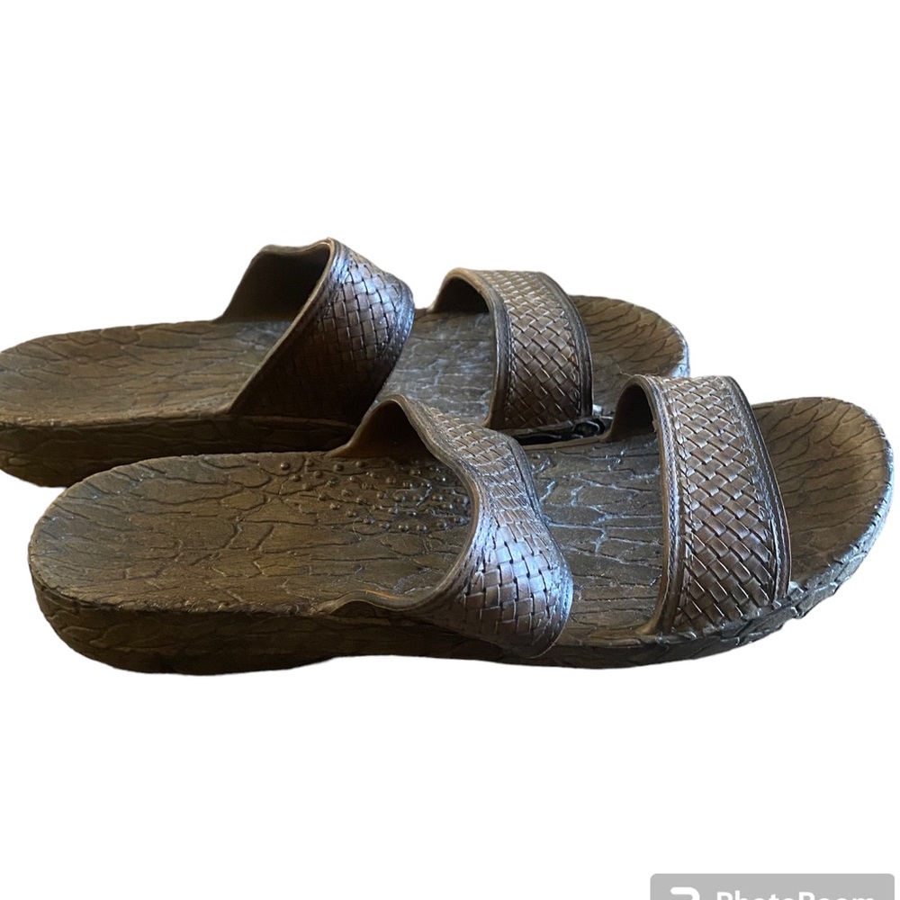 Pali Hawaii Men's Brown Alligator Pattern Slip On Casual Sandal Slide Size US 10